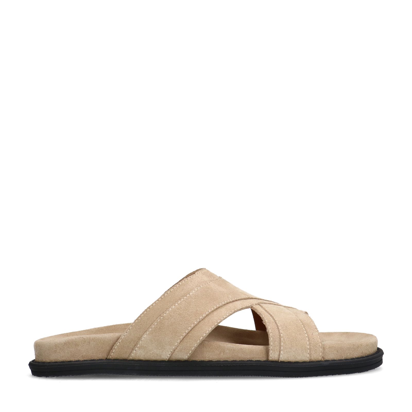 Beigefarbene Veloursleder-Sandalen