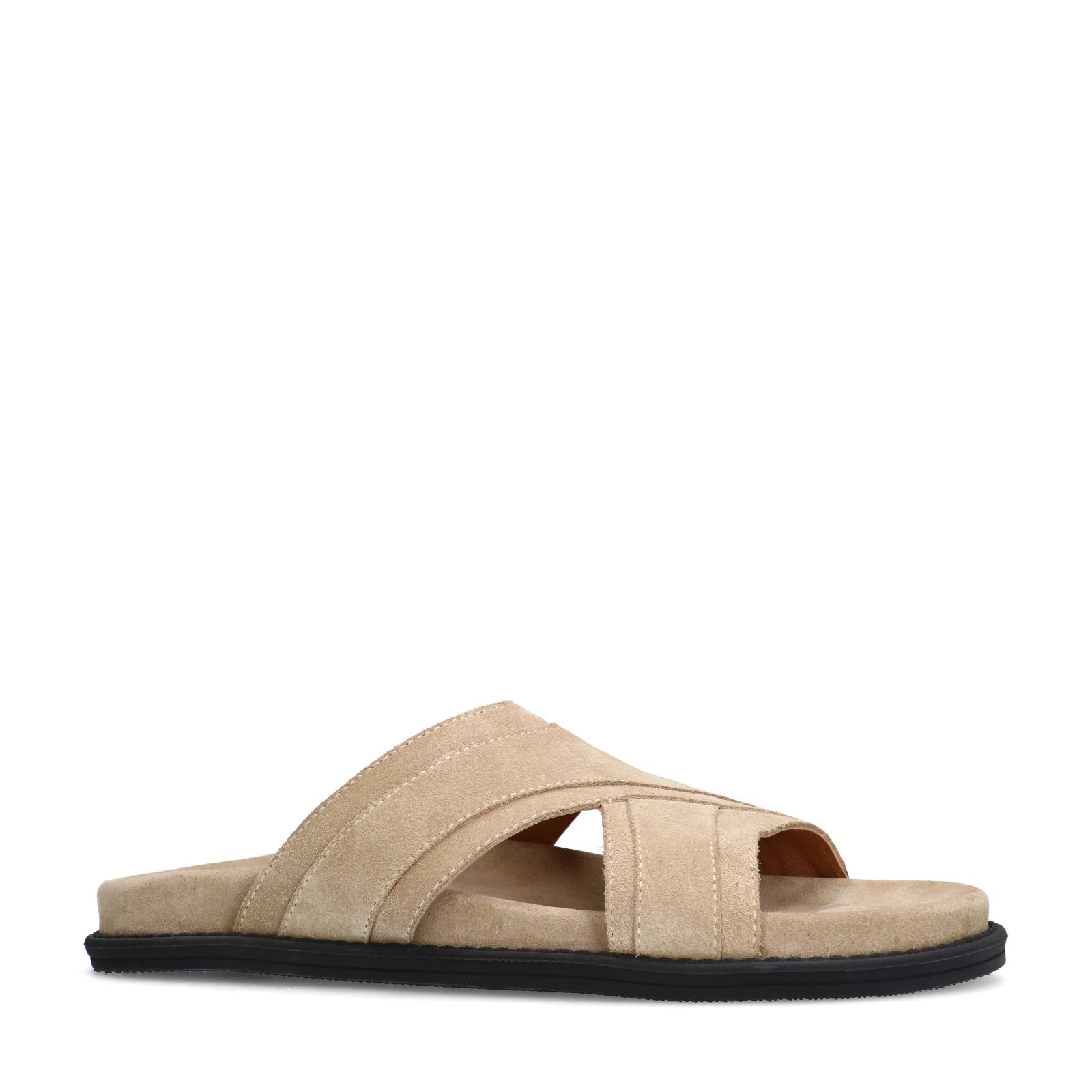 Beigefarbene Veloursleder-Sandalen