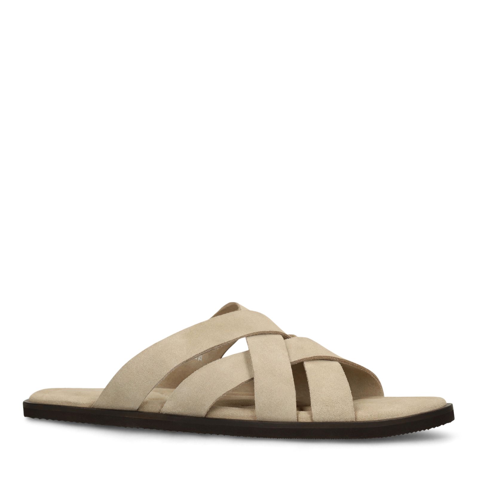 Beigefarbene Veloursleder-Sandalen mit geflochtenen Riemchen