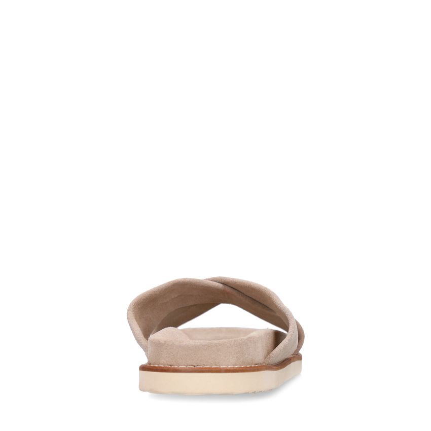 Beigefarbene Veloursleder-Sandalen