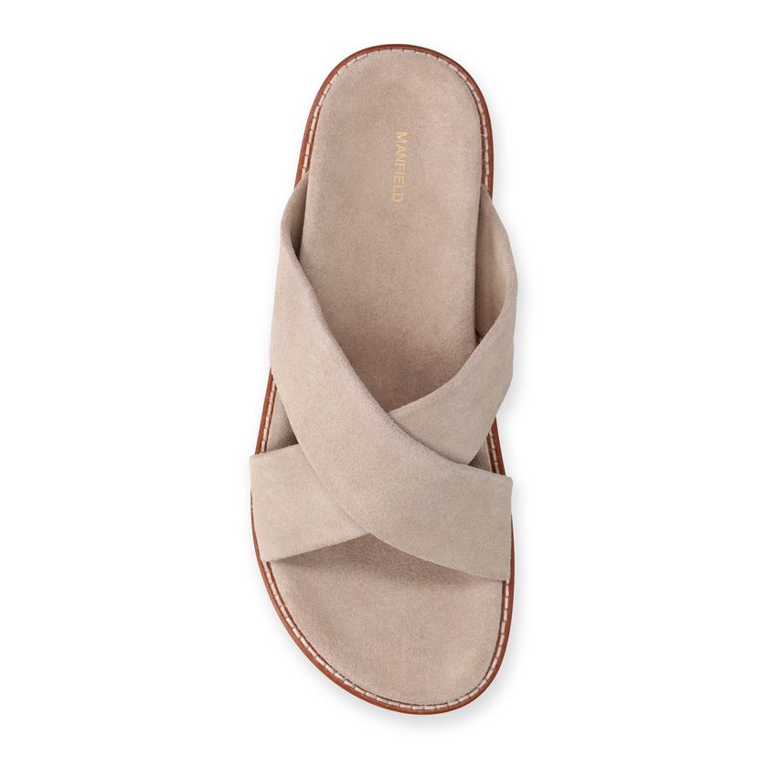 Beigefarbene Veloursleder-Sandalen