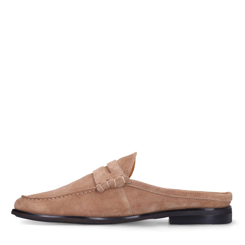 Taupefarbene Veloursleder-Loafer