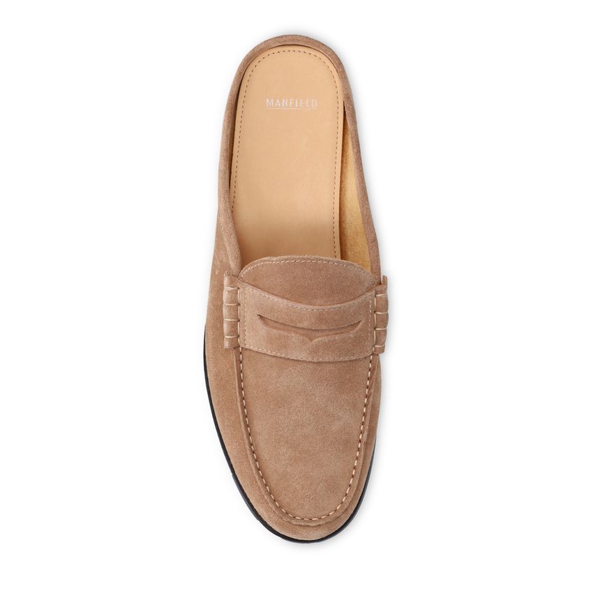 Taupefarbene Veloursleder-Loafer