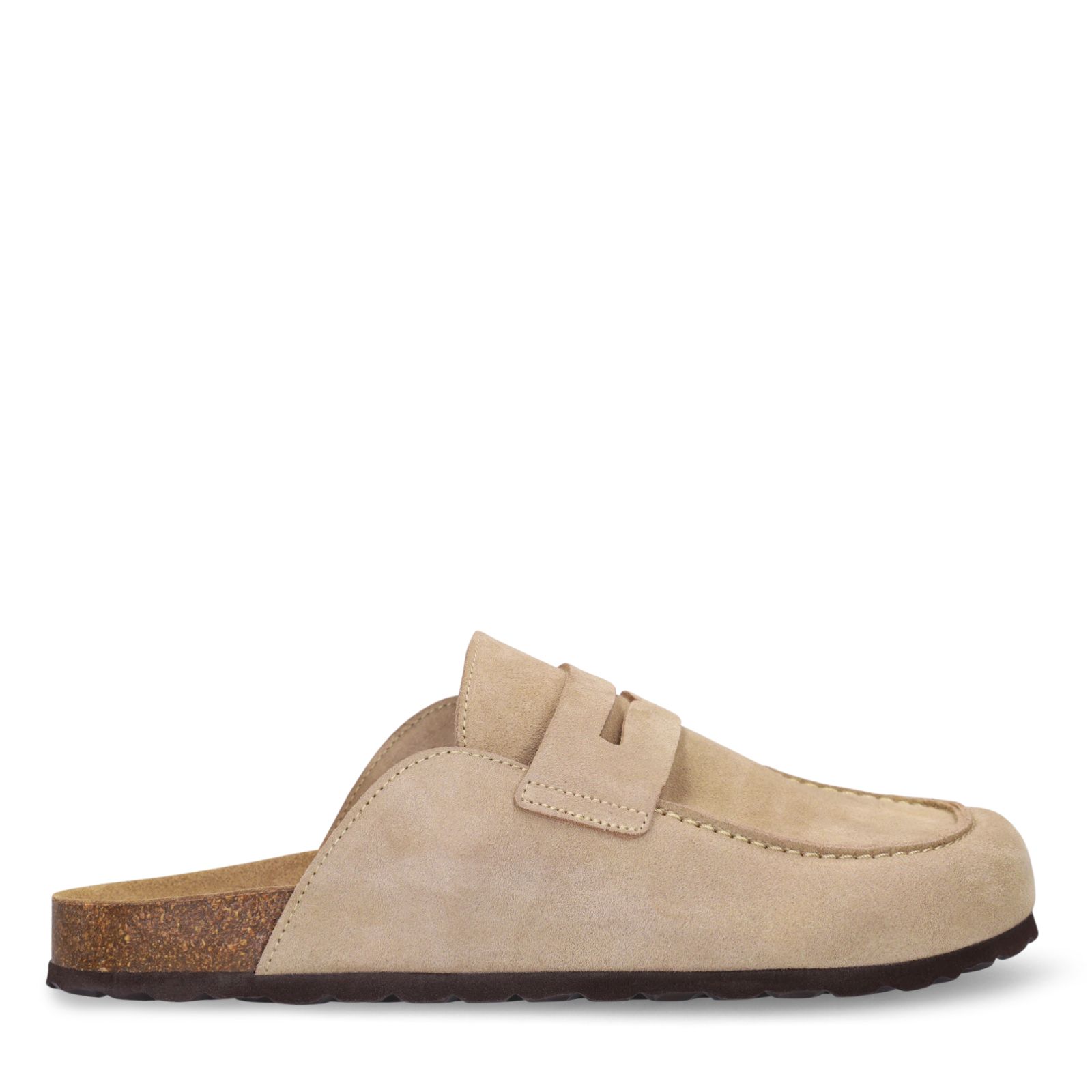 Beigefarbene Veloursleder-Clogs