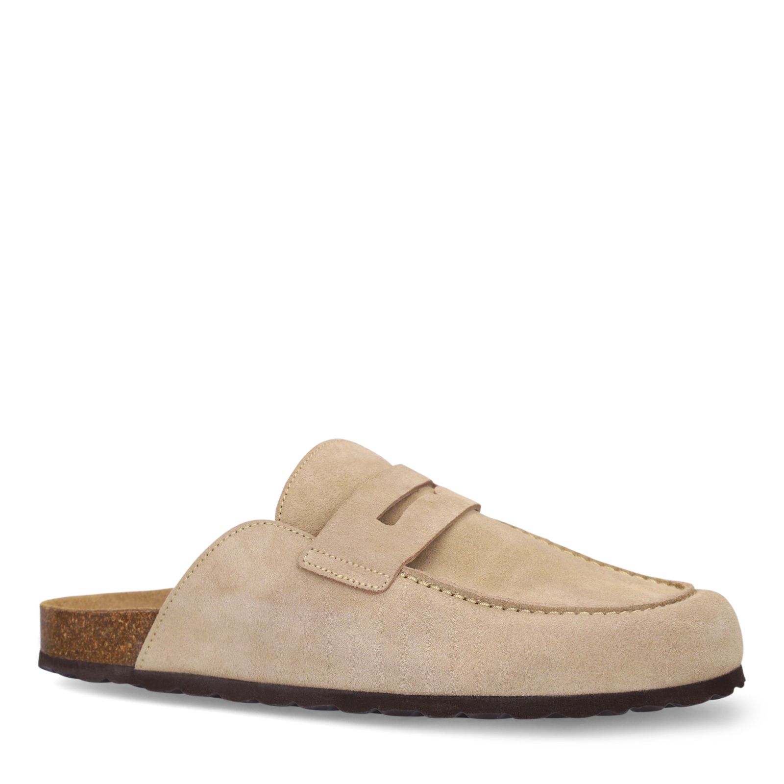 Beigefarbene Veloursleder-Clogs