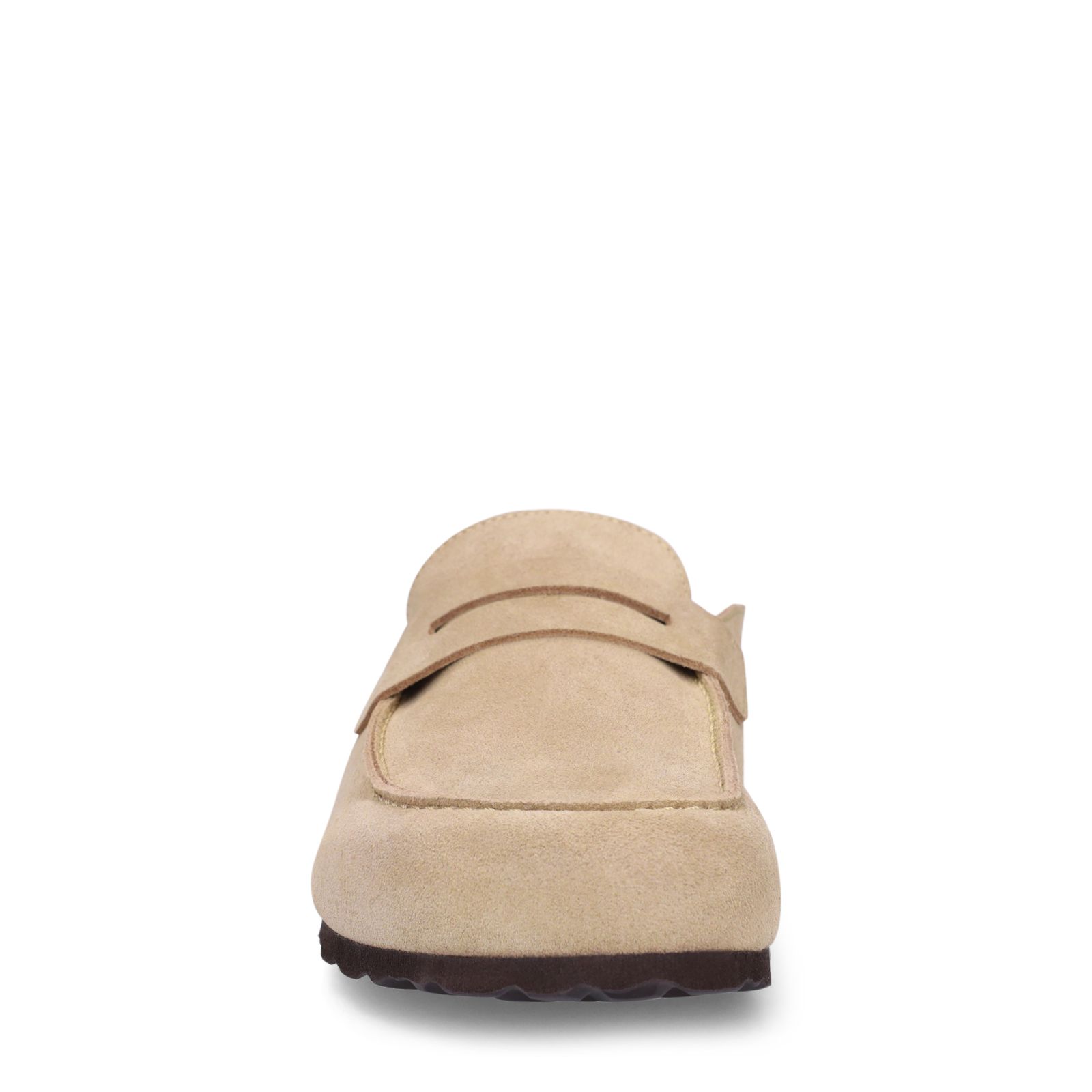 Beigefarbene Veloursleder-Clogs