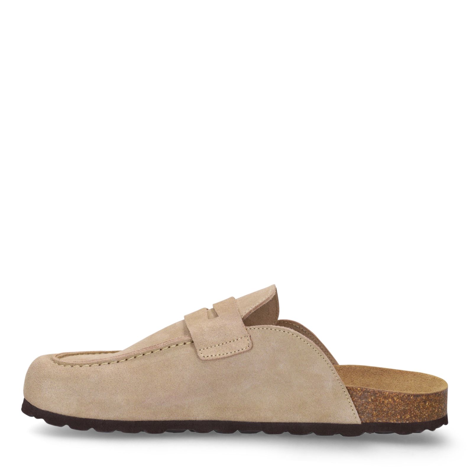 Beigefarbene Veloursleder-Clogs