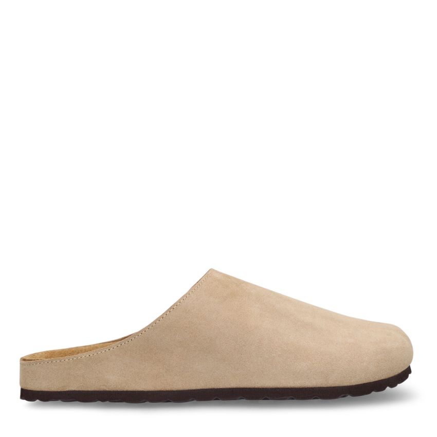 Beigefarbene Veloursleder-Slipper