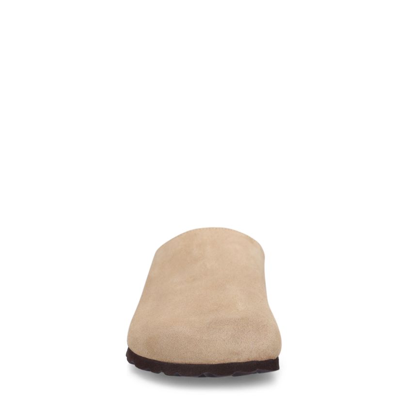 Beigefarbene Veloursleder-Slipper