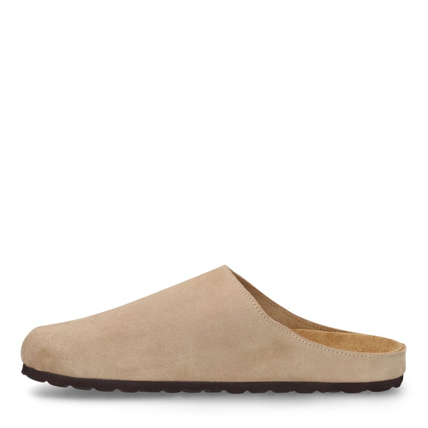Beigefarbene Veloursleder-Slipper