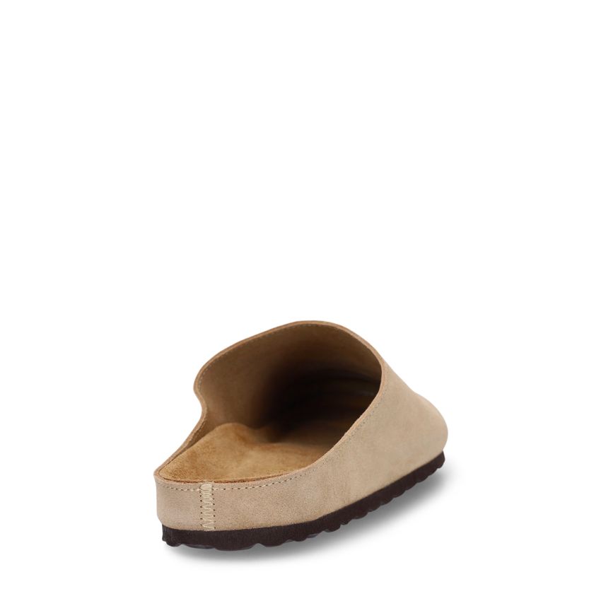 Beigefarbene Veloursleder-Slipper