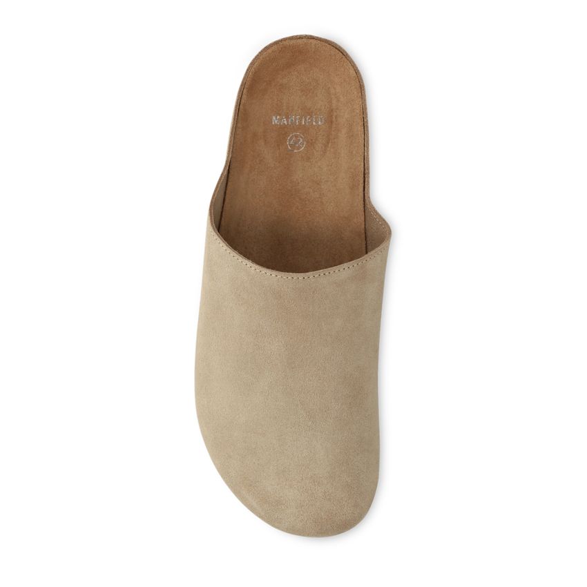 Beigefarbene Veloursleder-Slipper