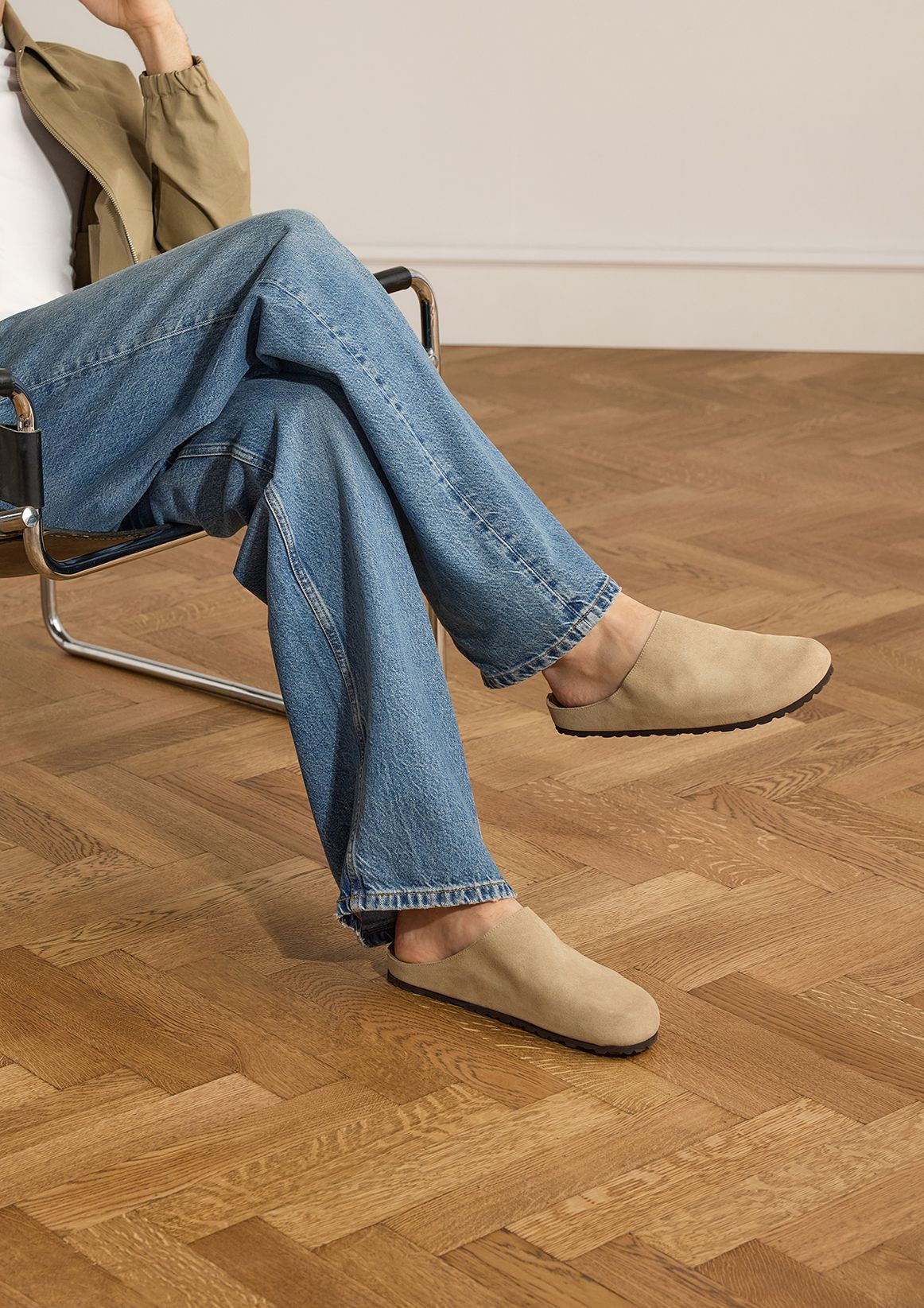 Beige suède instappers