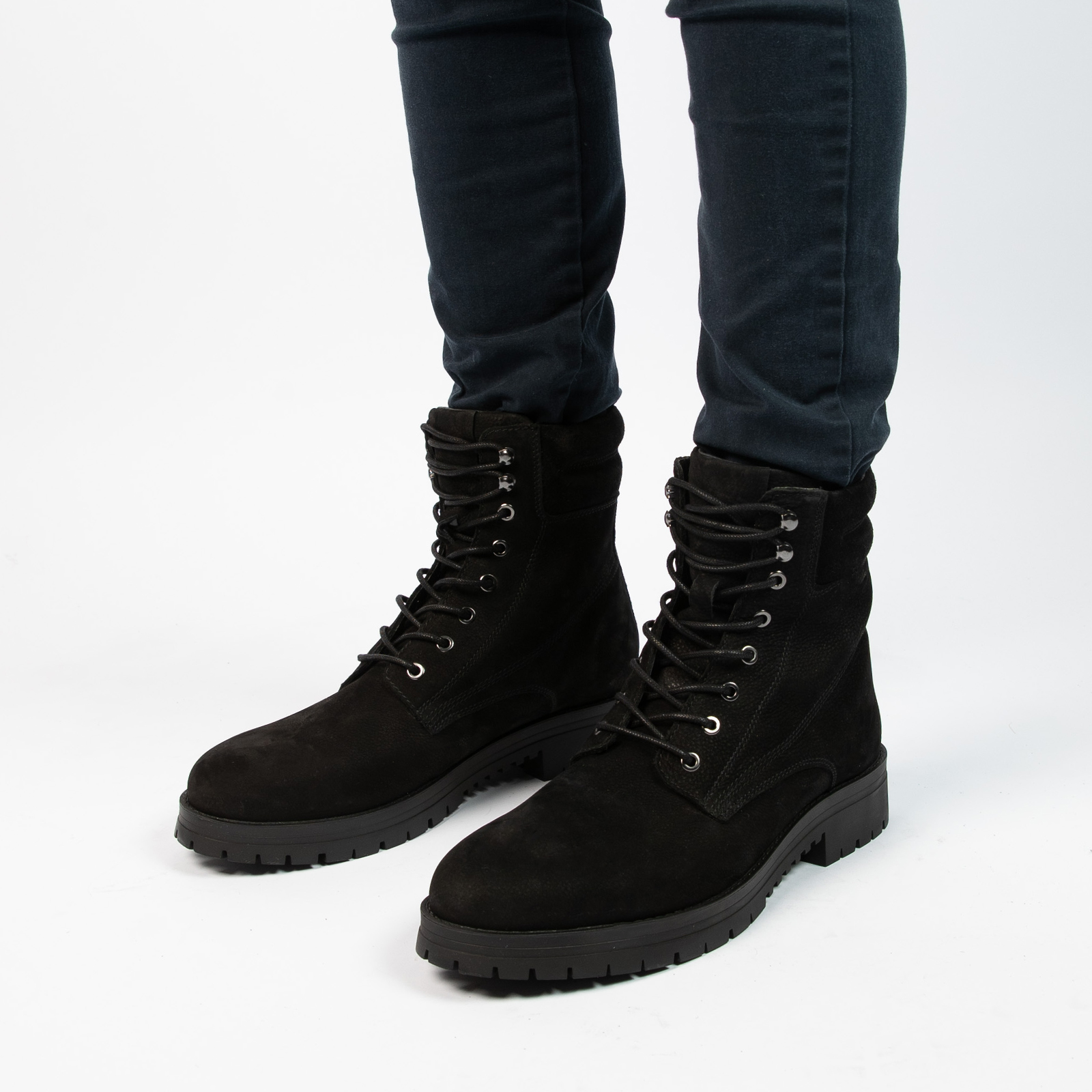 Black suede combat boots online