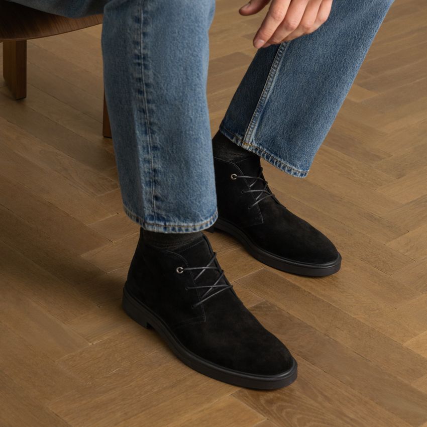 Zwarte suède veterboots