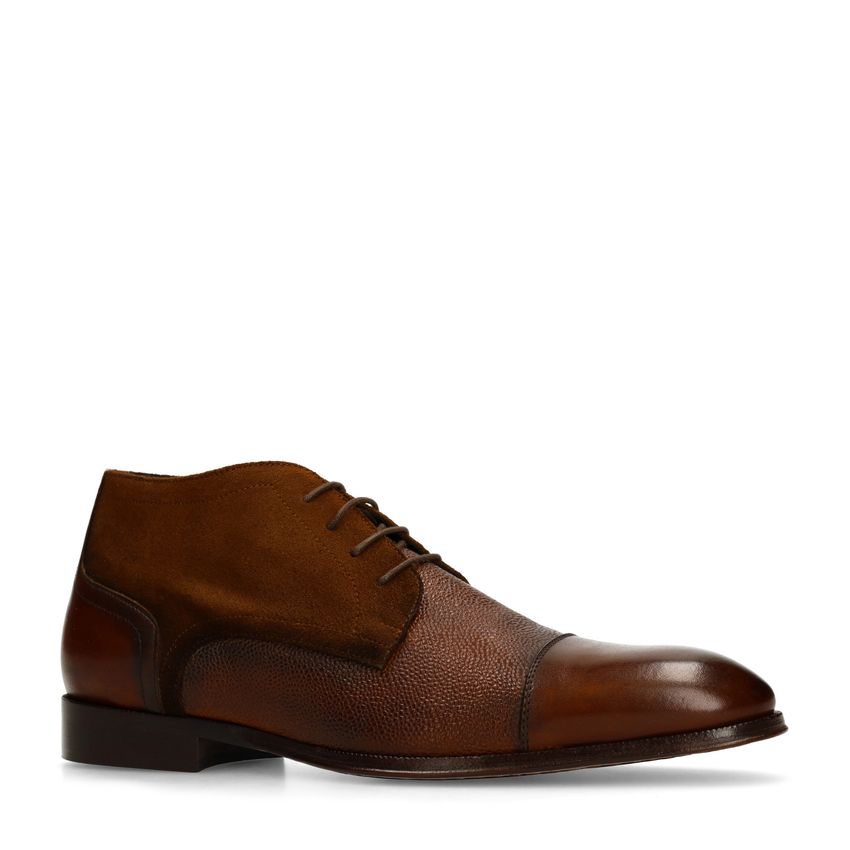 Braune Lederschnürschuhe mit Veloursleder-Einsätzen