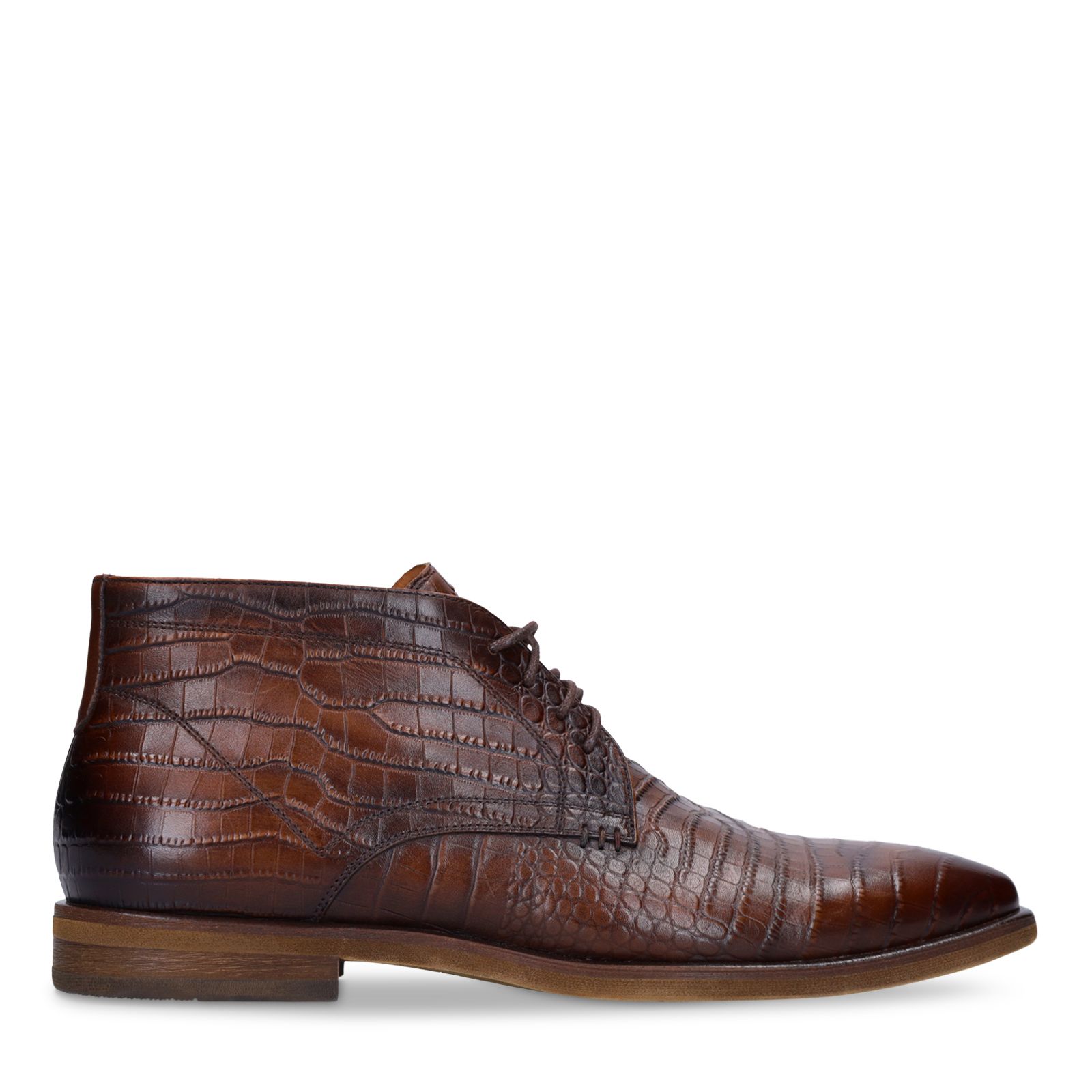 Braune Lederschnürschuhe mit Krokomuster