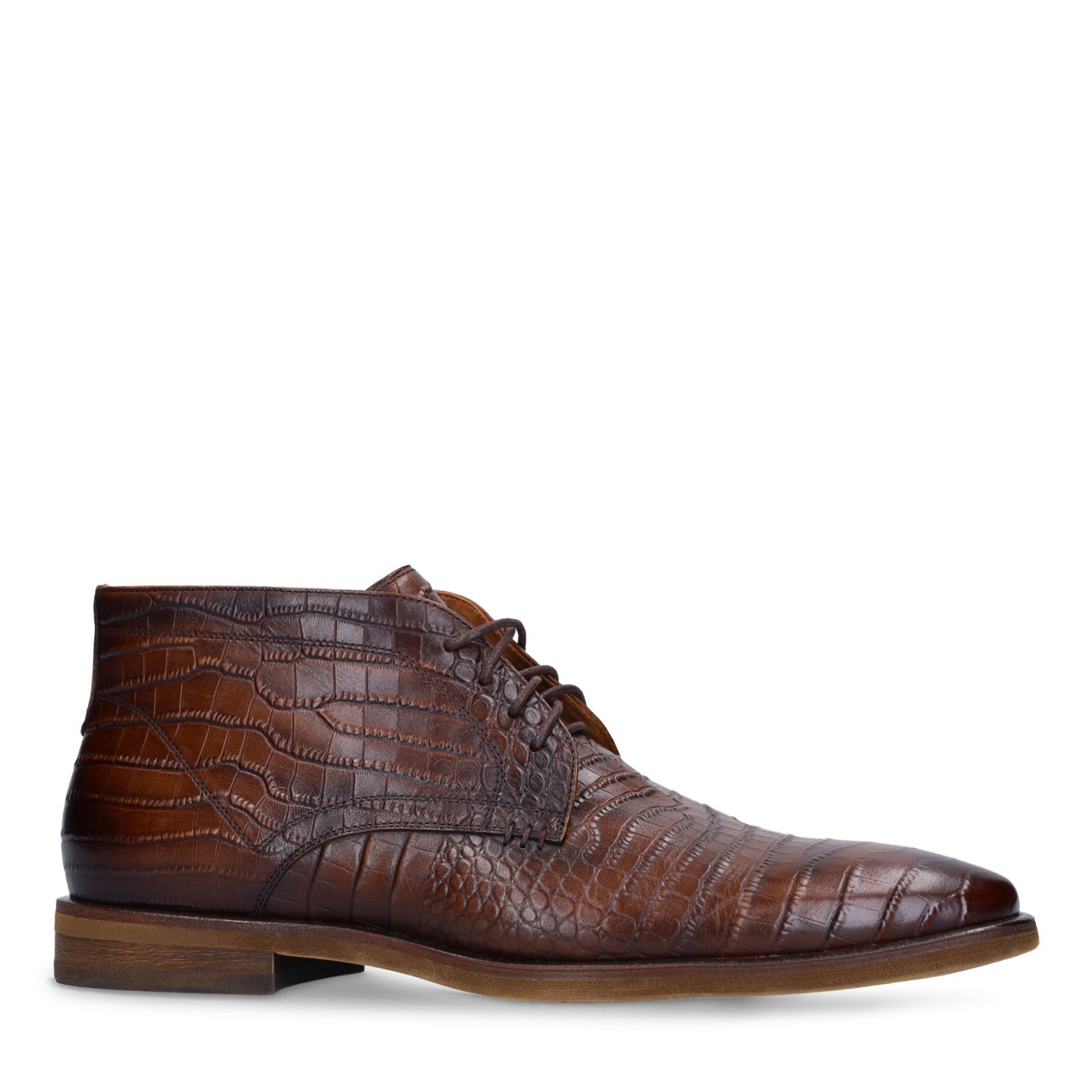 Braune Lederschnürschuhe mit Krokomuster