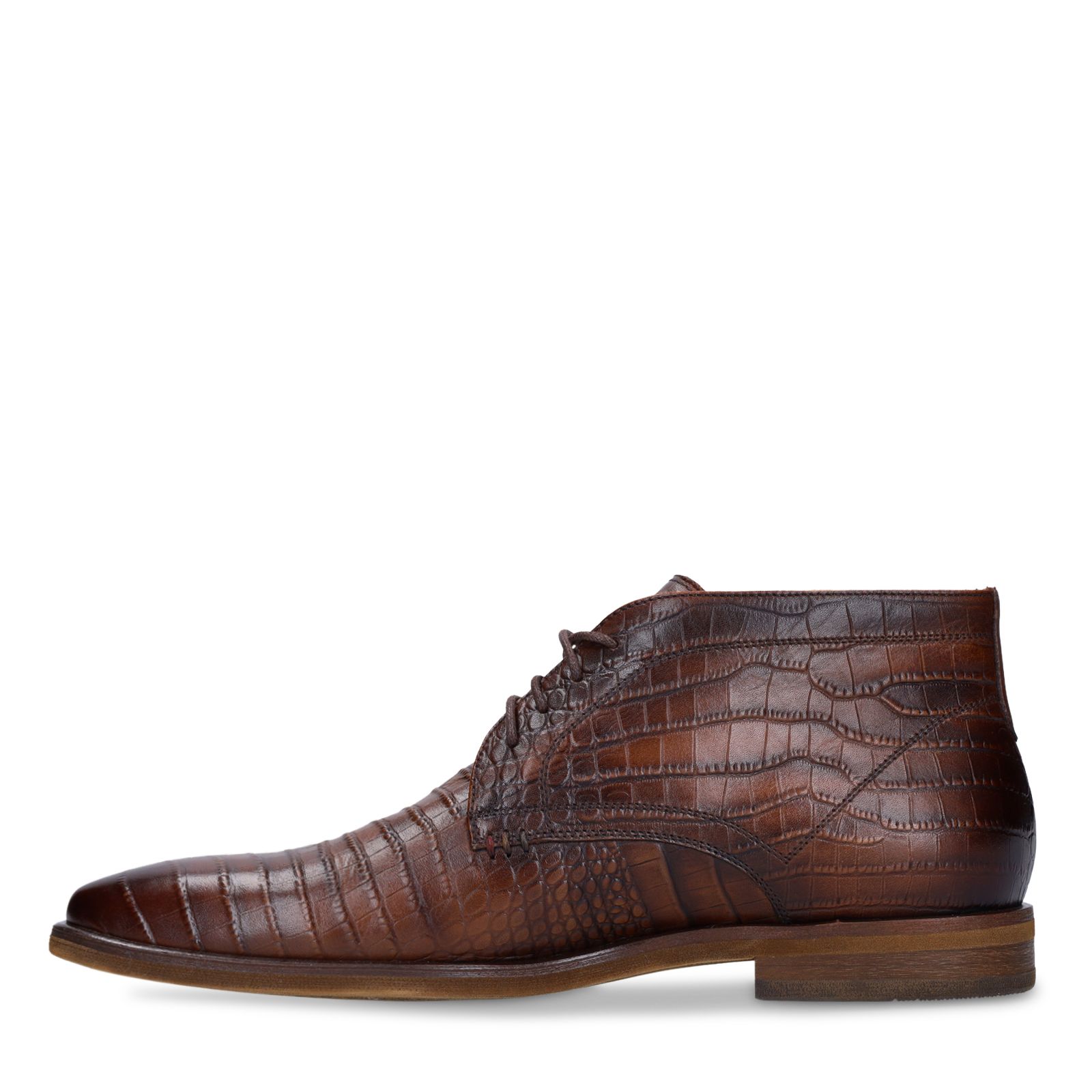 Braune Lederschnürschuhe mit Krokomuster