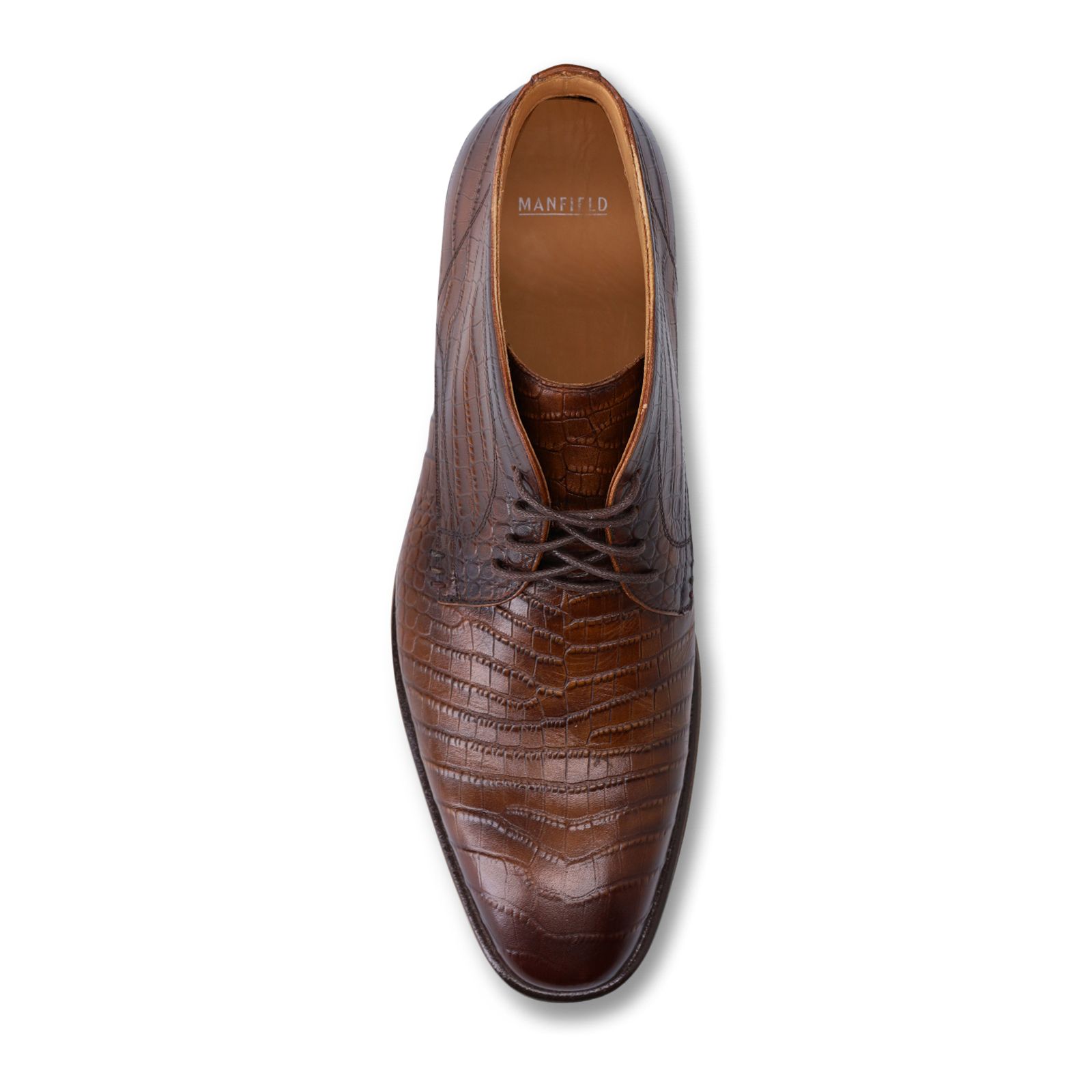 Braune Lederschnürschuhe mit Krokomuster