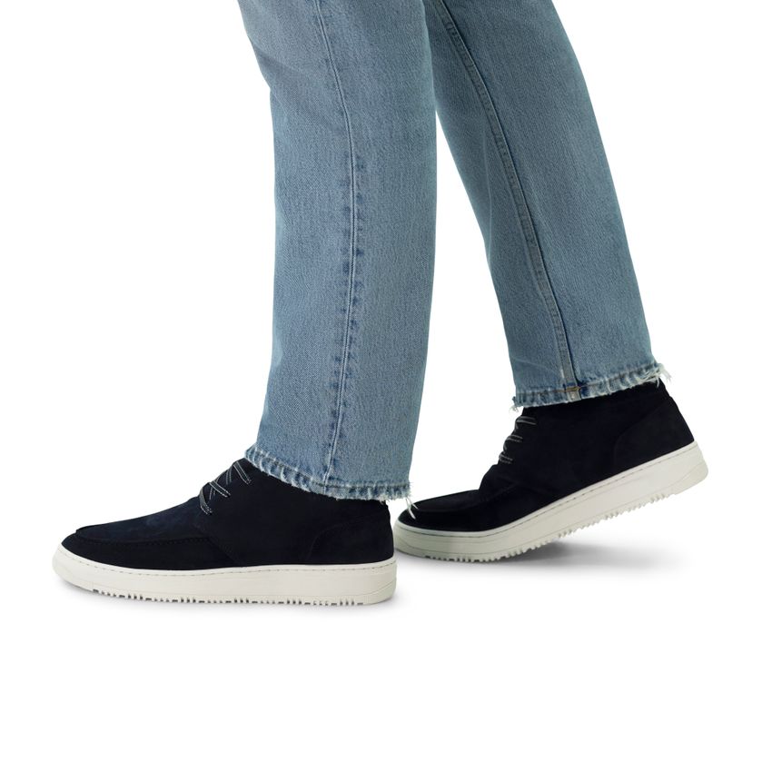 Donkerblauwe suède veterboots