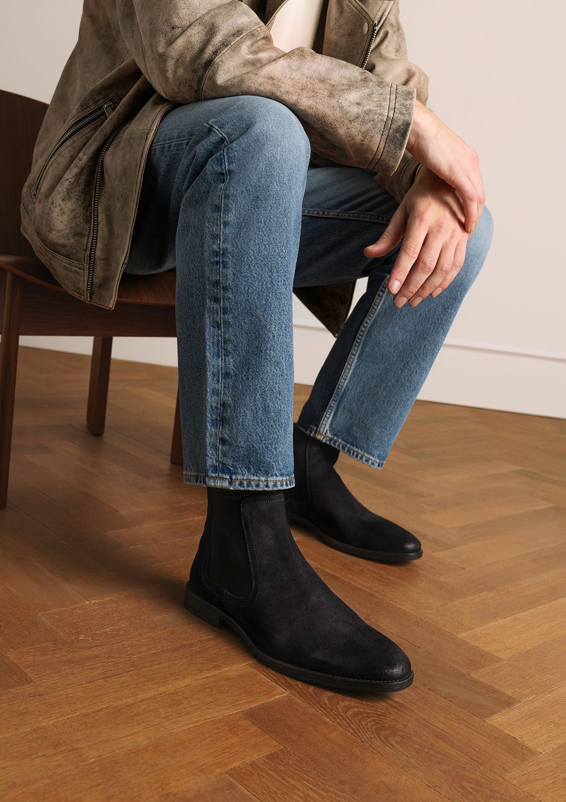Blaue Chelsea Boots aus Veloursleder