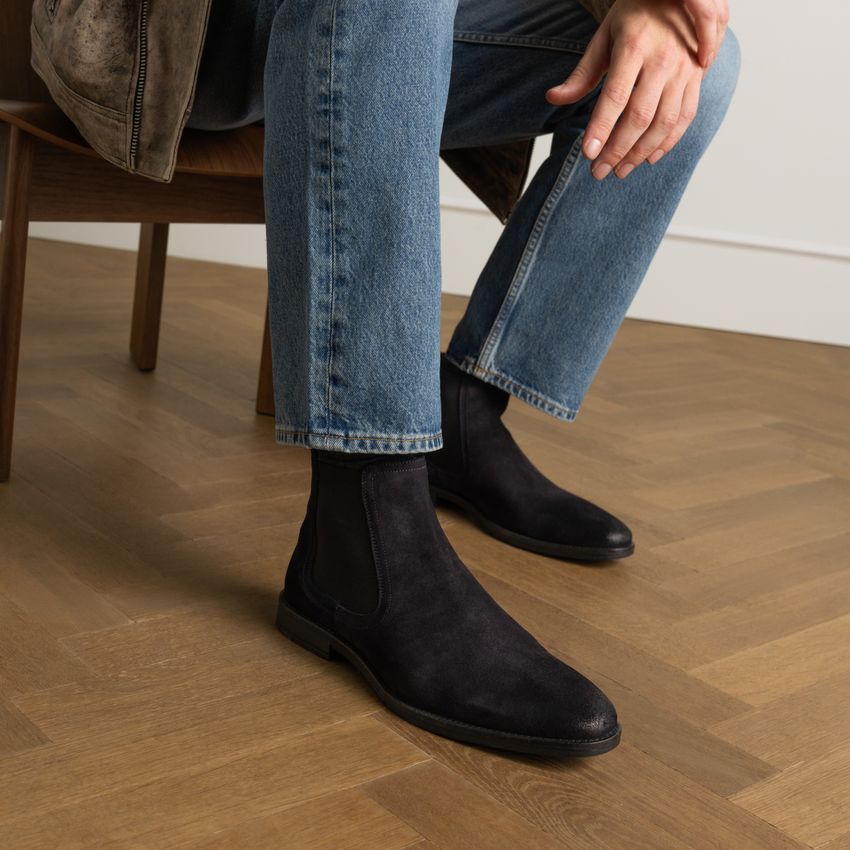 Blauwe suède chelsea boots