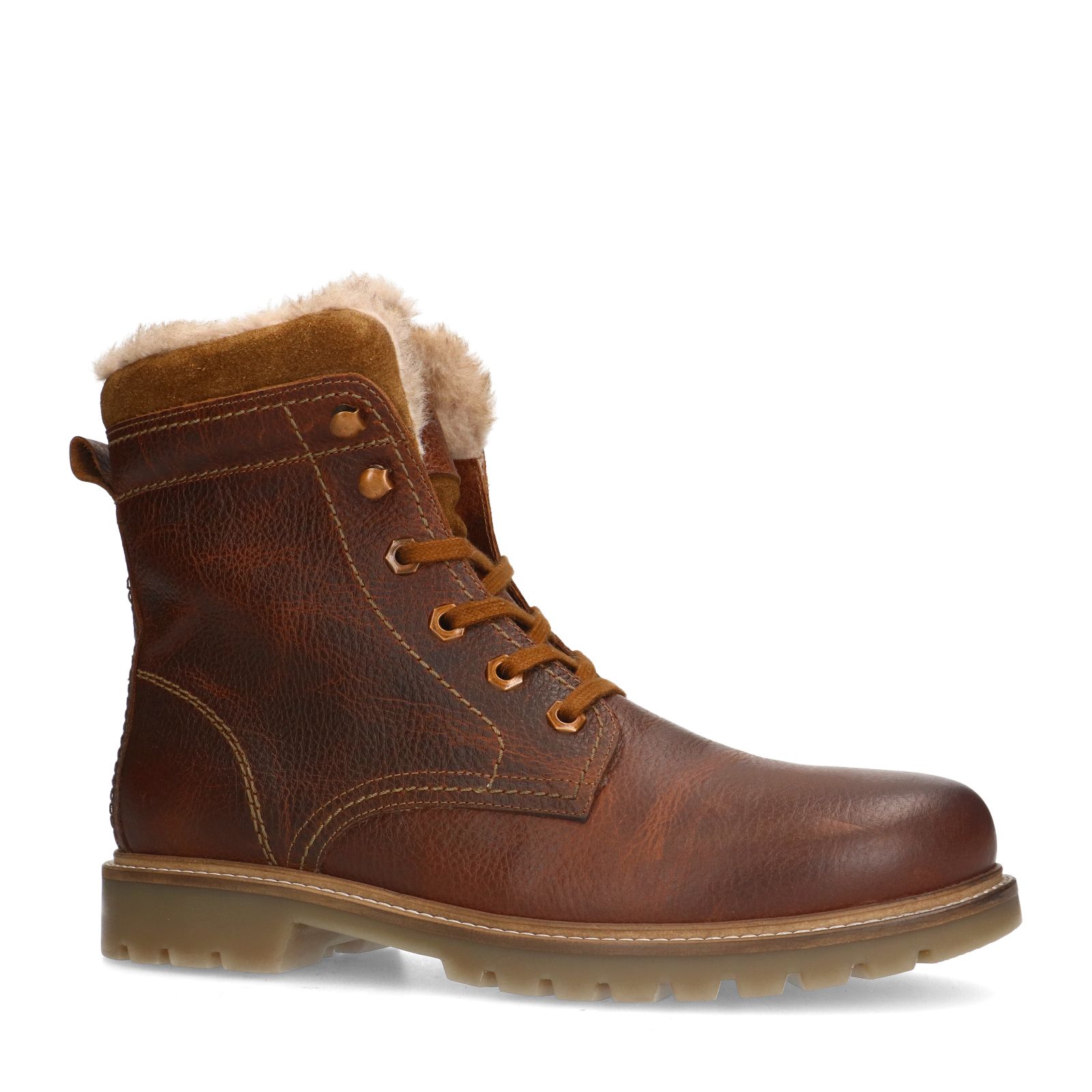 Cognac leren boots met imitatiebond