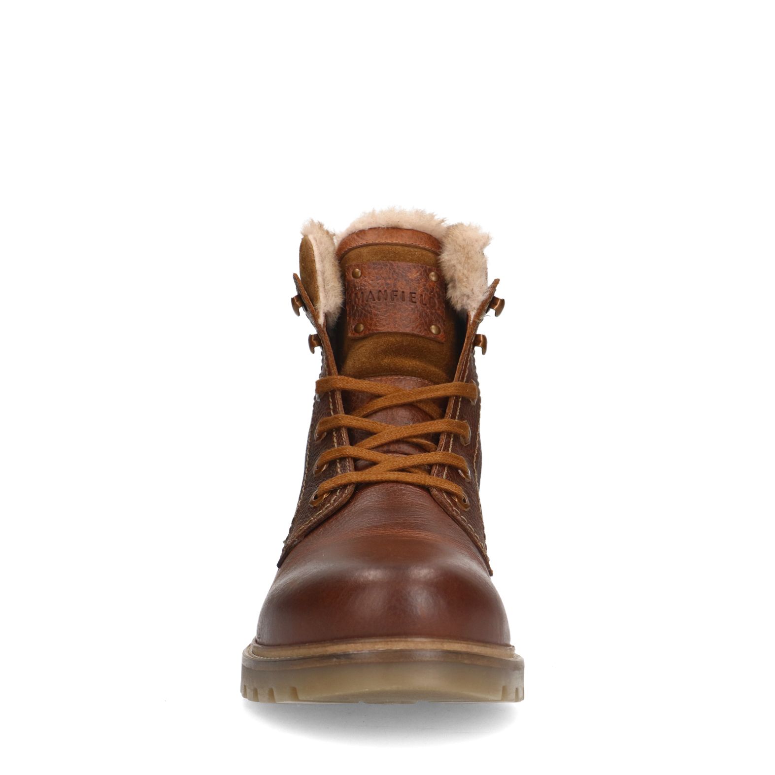 Cognac leren boots met imitatiebond