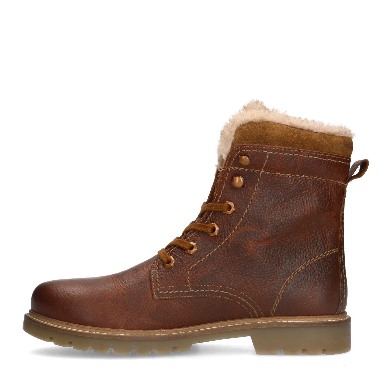 Cognac leren boots met imitatiebond