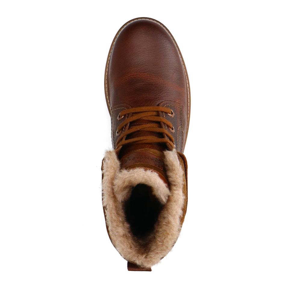Cognac leren boots met imitatiebond