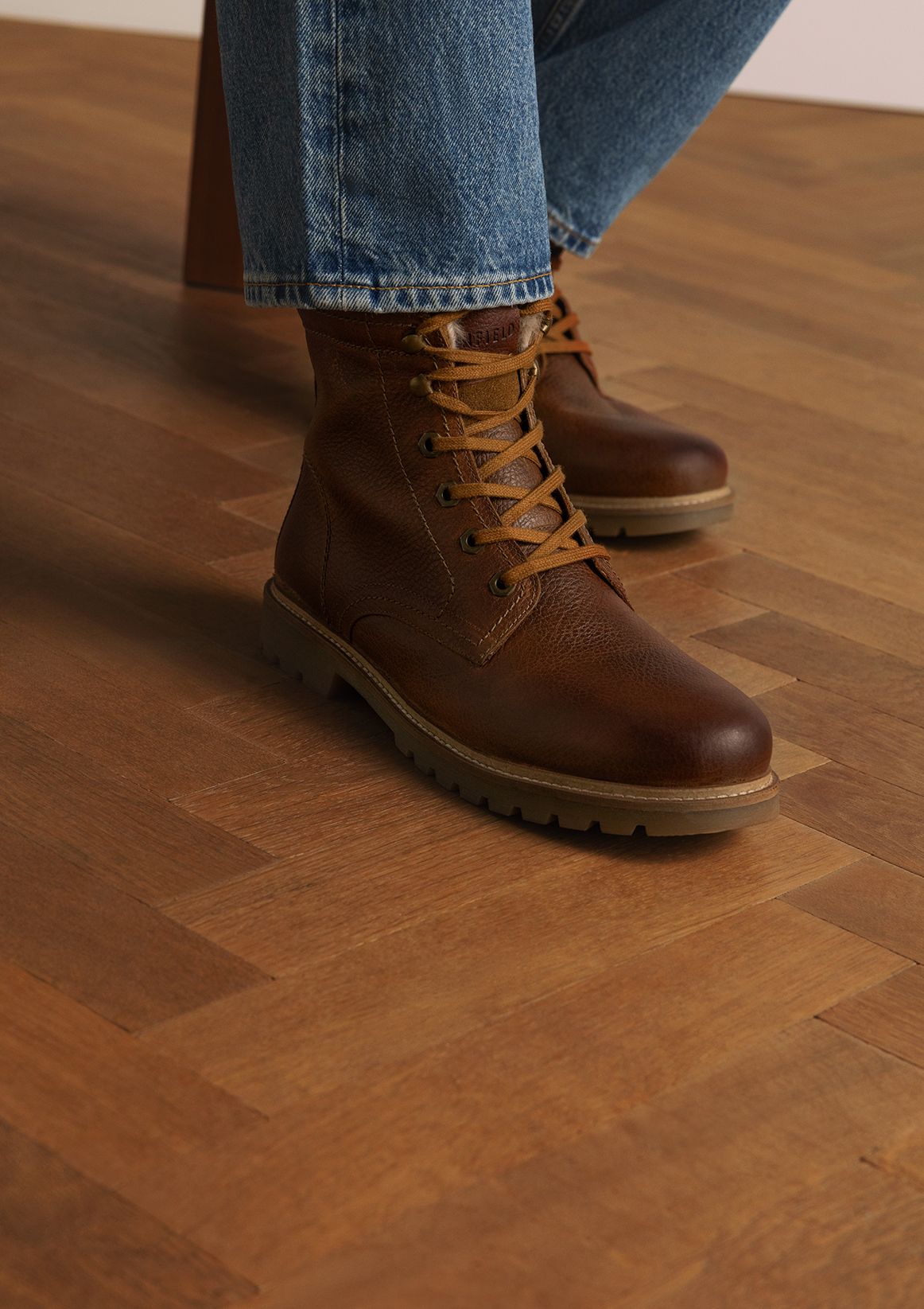 Cognac leren boots met imitatiebond