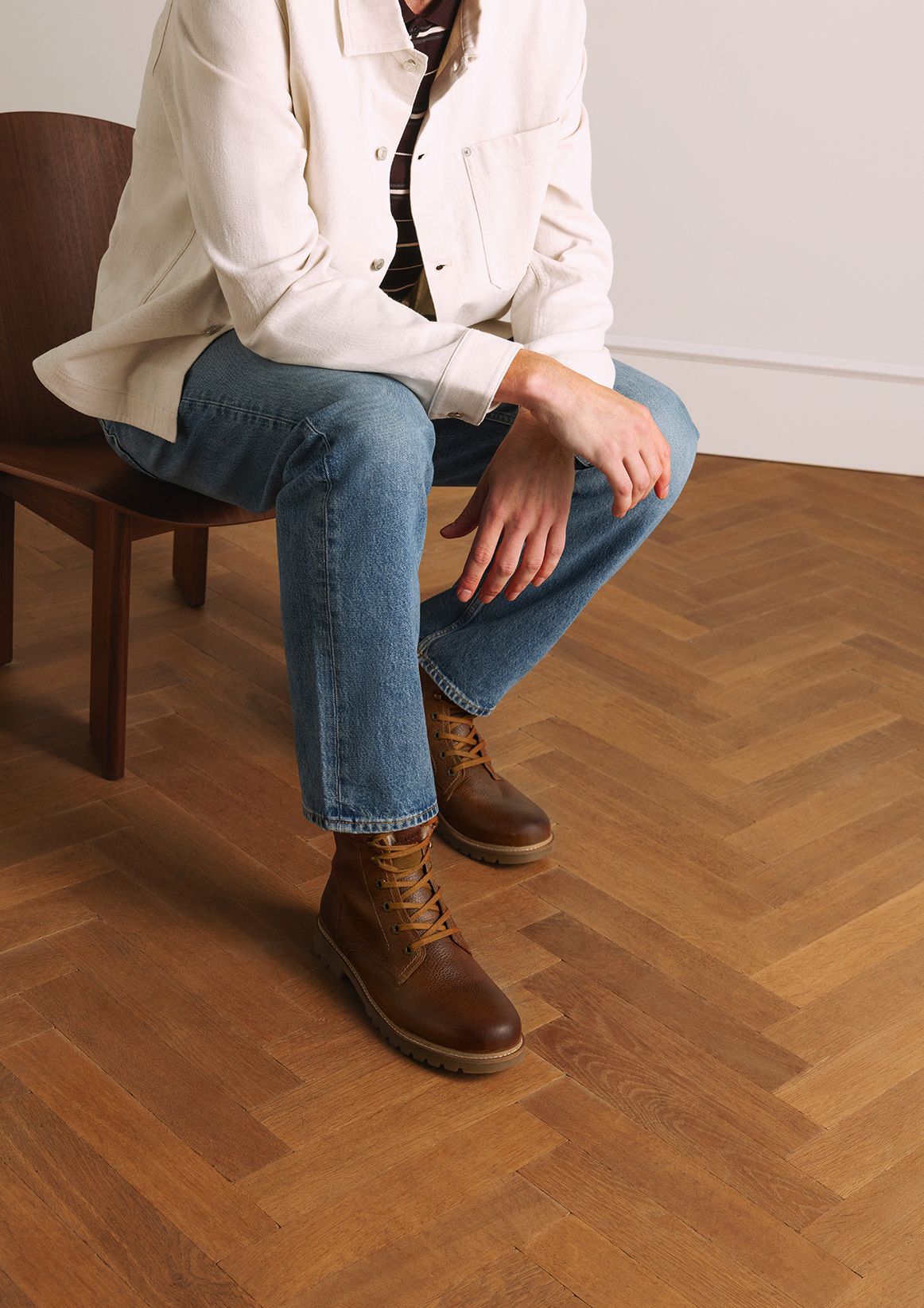 Cognac leren boots met imitatiebond