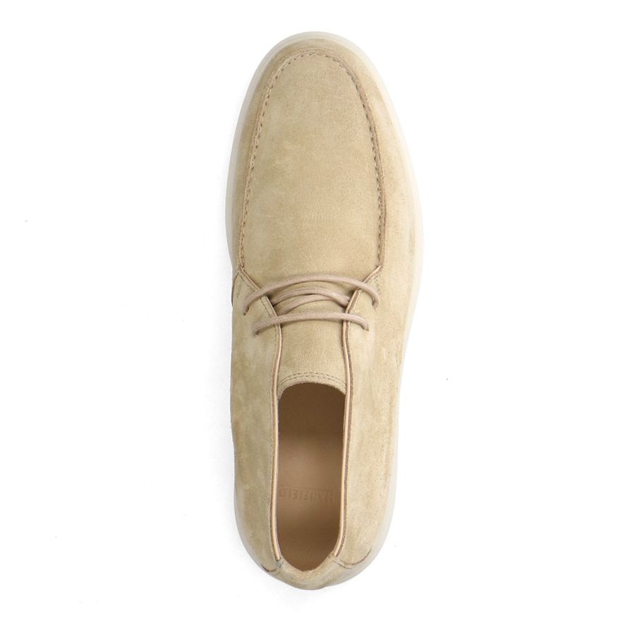 Beigefarbene Schnürboots aus Veloursleder