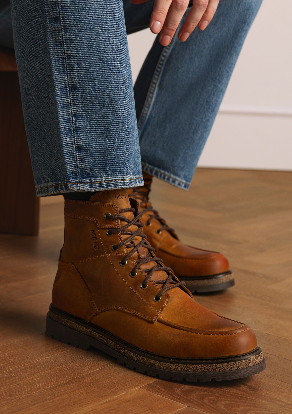 Cognac leren veterboots