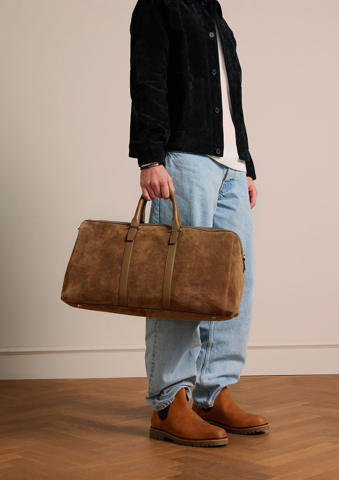 Cognacfarbene Chelsea Boots aus Nubukleder