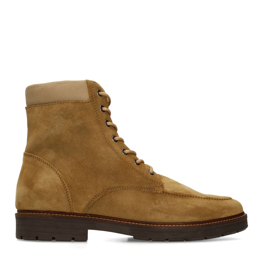 Beigefarbene Schnürboots aus Veloursleder