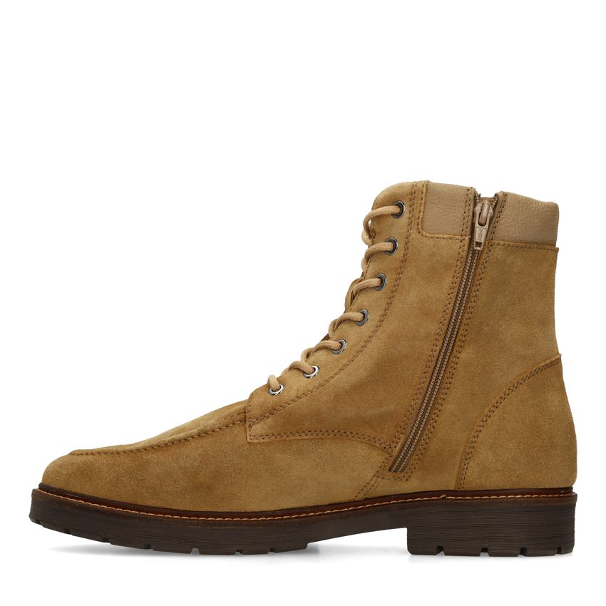 Beigefarbene Schnürboots aus Veloursleder