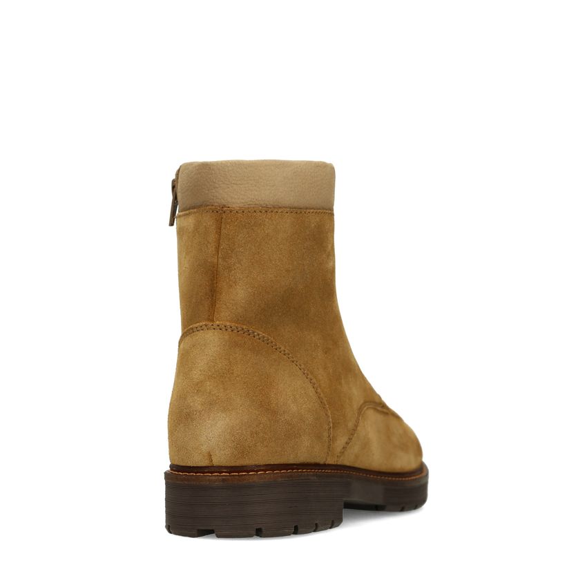 Beigefarbene Schnürboots aus Veloursleder