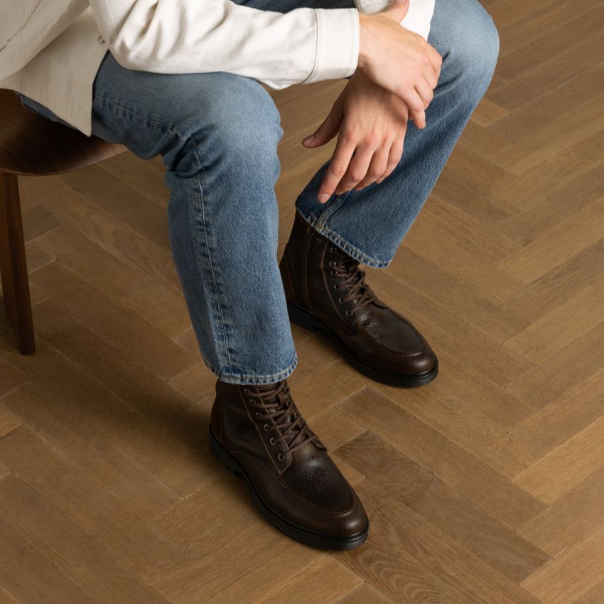 Taupe leren veterboots