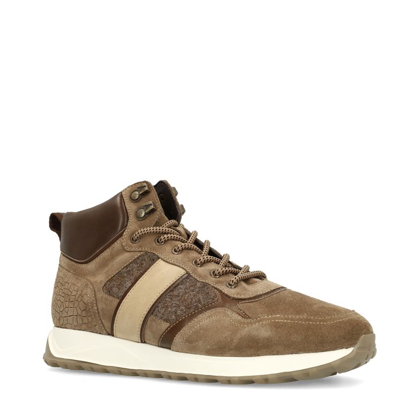 Taupefarbene Veloursleder-Schnürschuhe