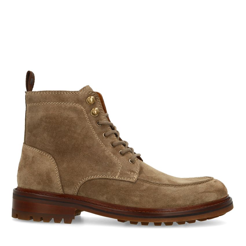 Taupefarbene Schnürboots aus Veloursleder
