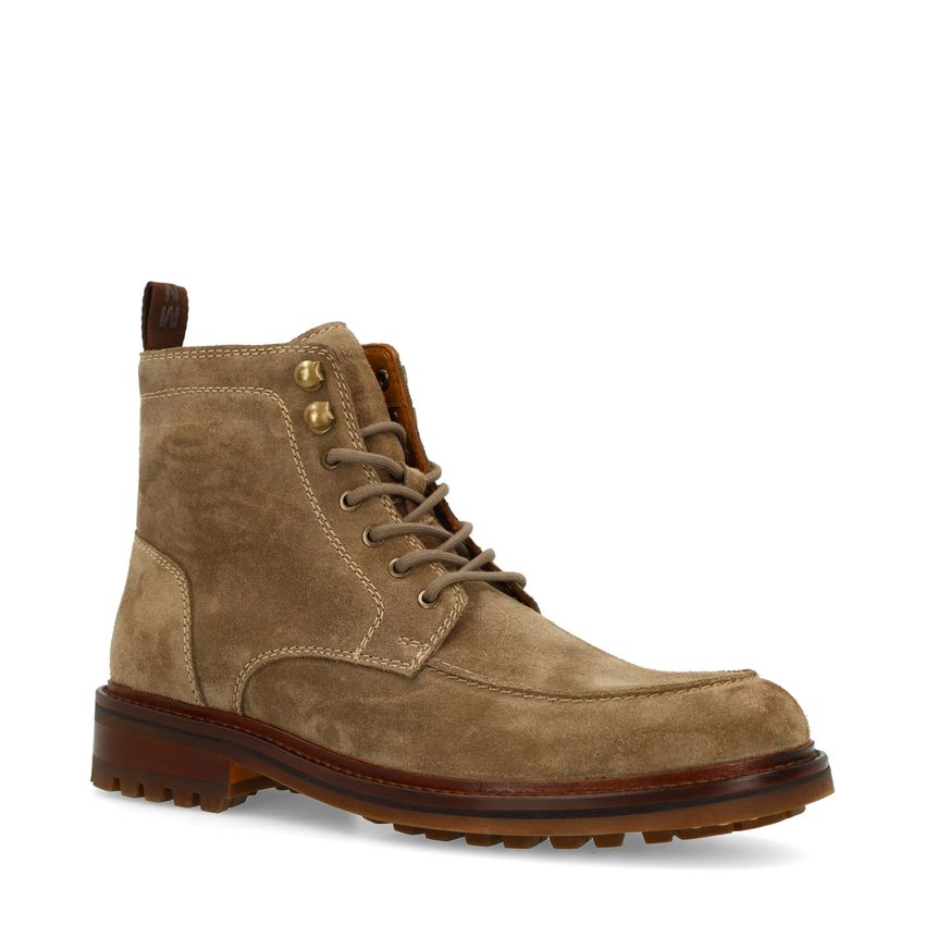 Taupefarbene Schnürboots aus Veloursleder
