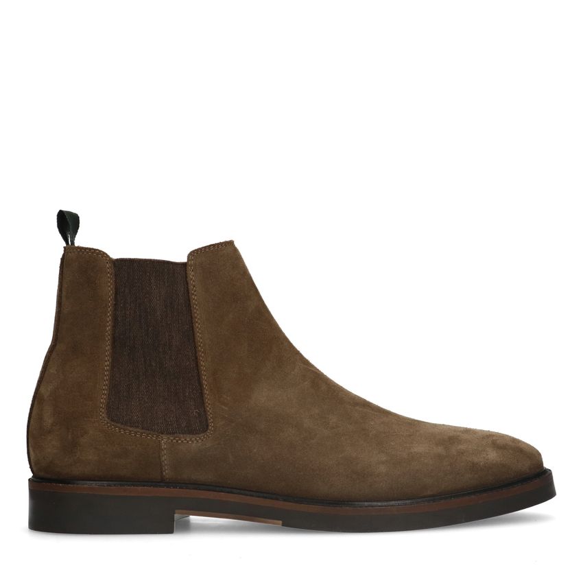 Taupefarbene Chelsea Boots aus Veloursleder