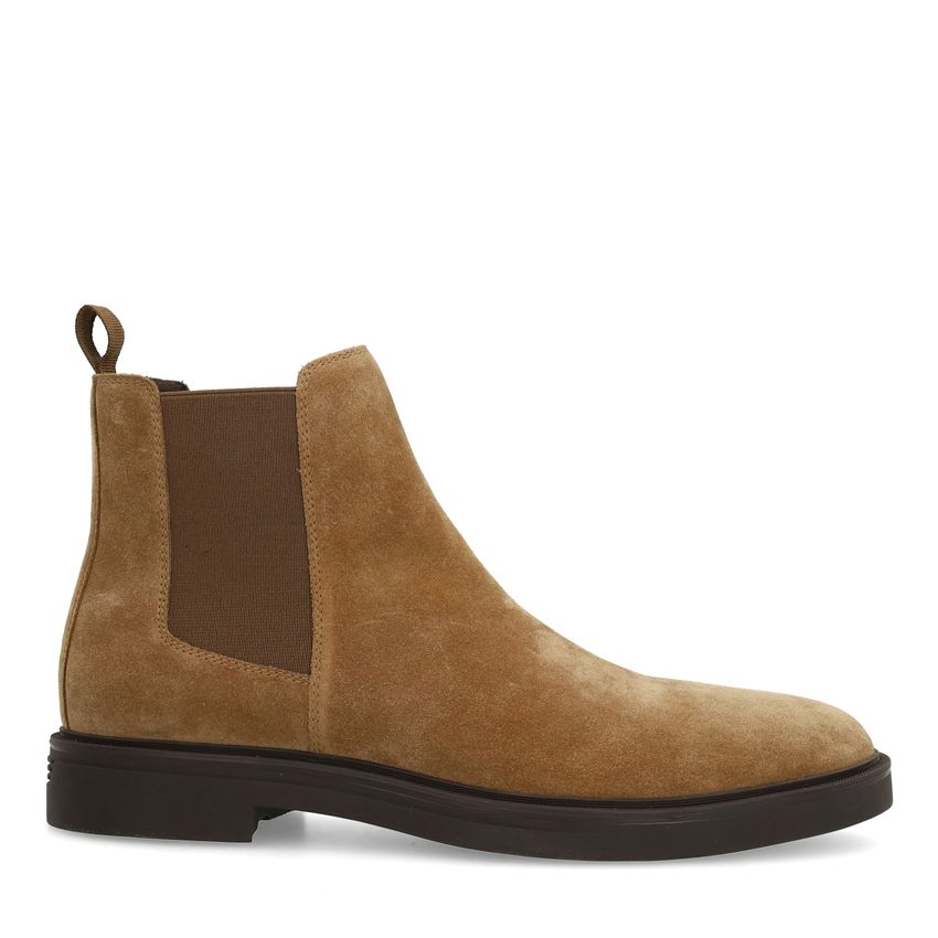 Taupefarbene Chelsea Boots aus Veloursleder