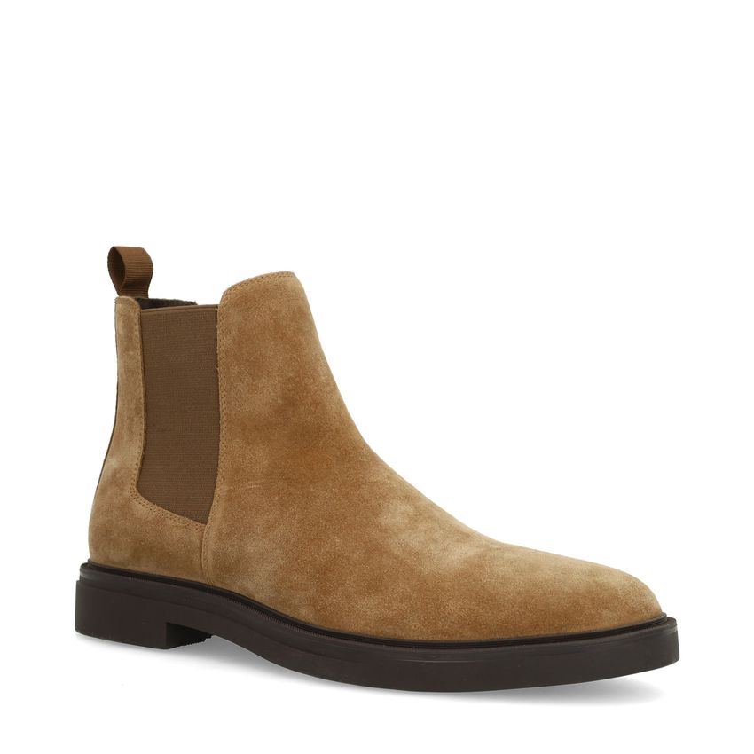 Taupefarbene Chelsea Boots aus Veloursleder