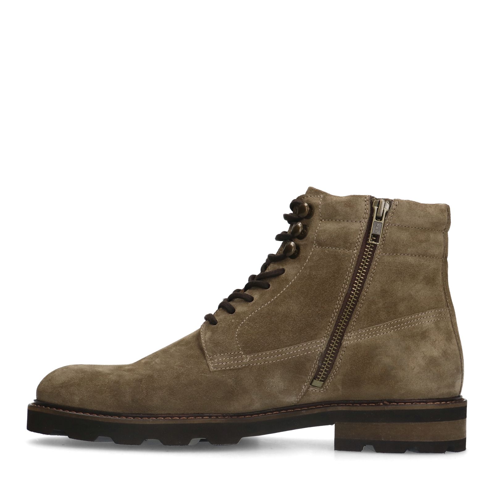 Taupefarbene Schnürboots aus Veloursleder