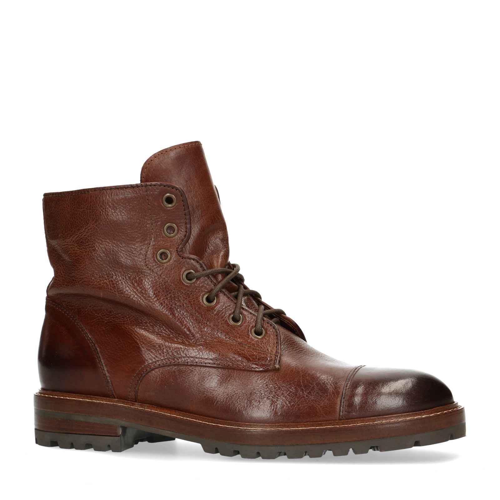 Cognac leren veterboots