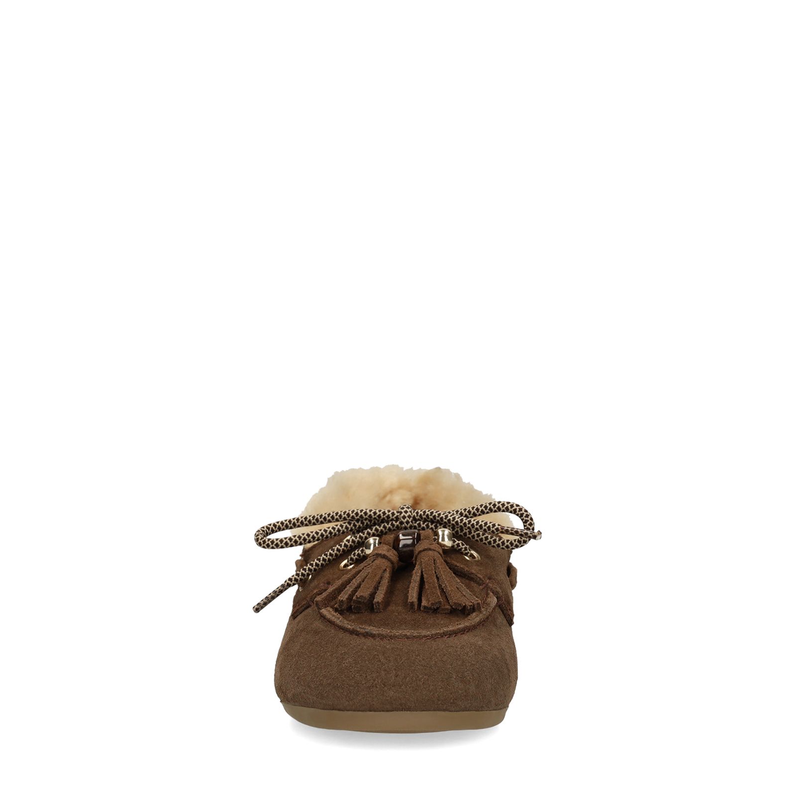 Braune Veloursleder-Bootsschuhe mit Fell