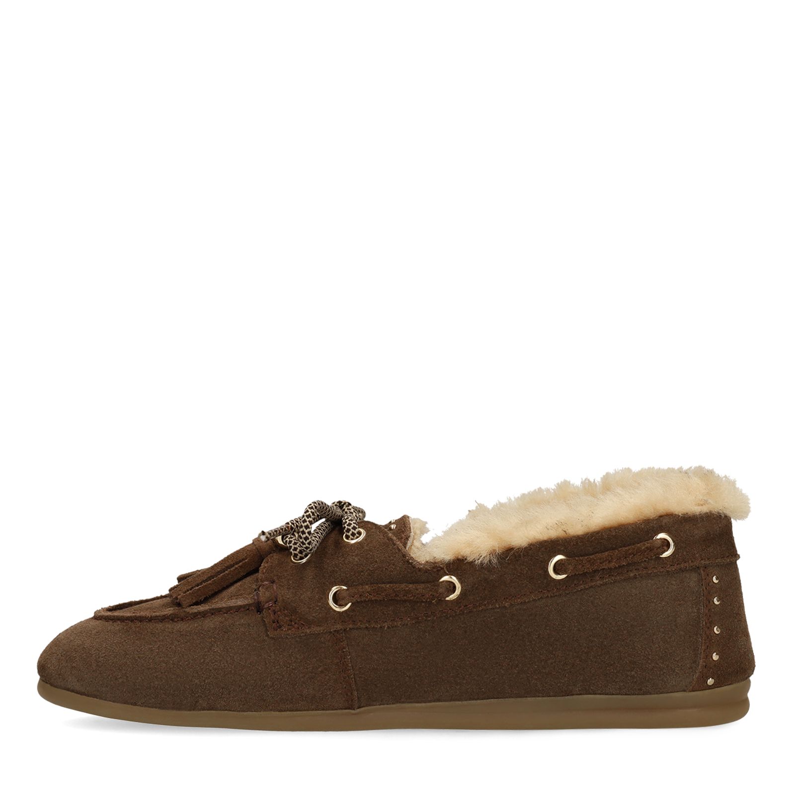 Braune Veloursleder-Bootsschuhe mit Fell